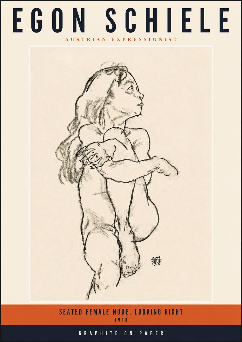 Schiele Seated Female Nude, Looking Right No2 - Plakát