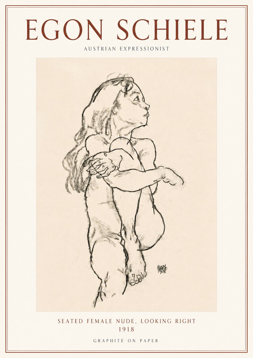 Schiele Seated Female Nude, Looking Right No3 - Plakát