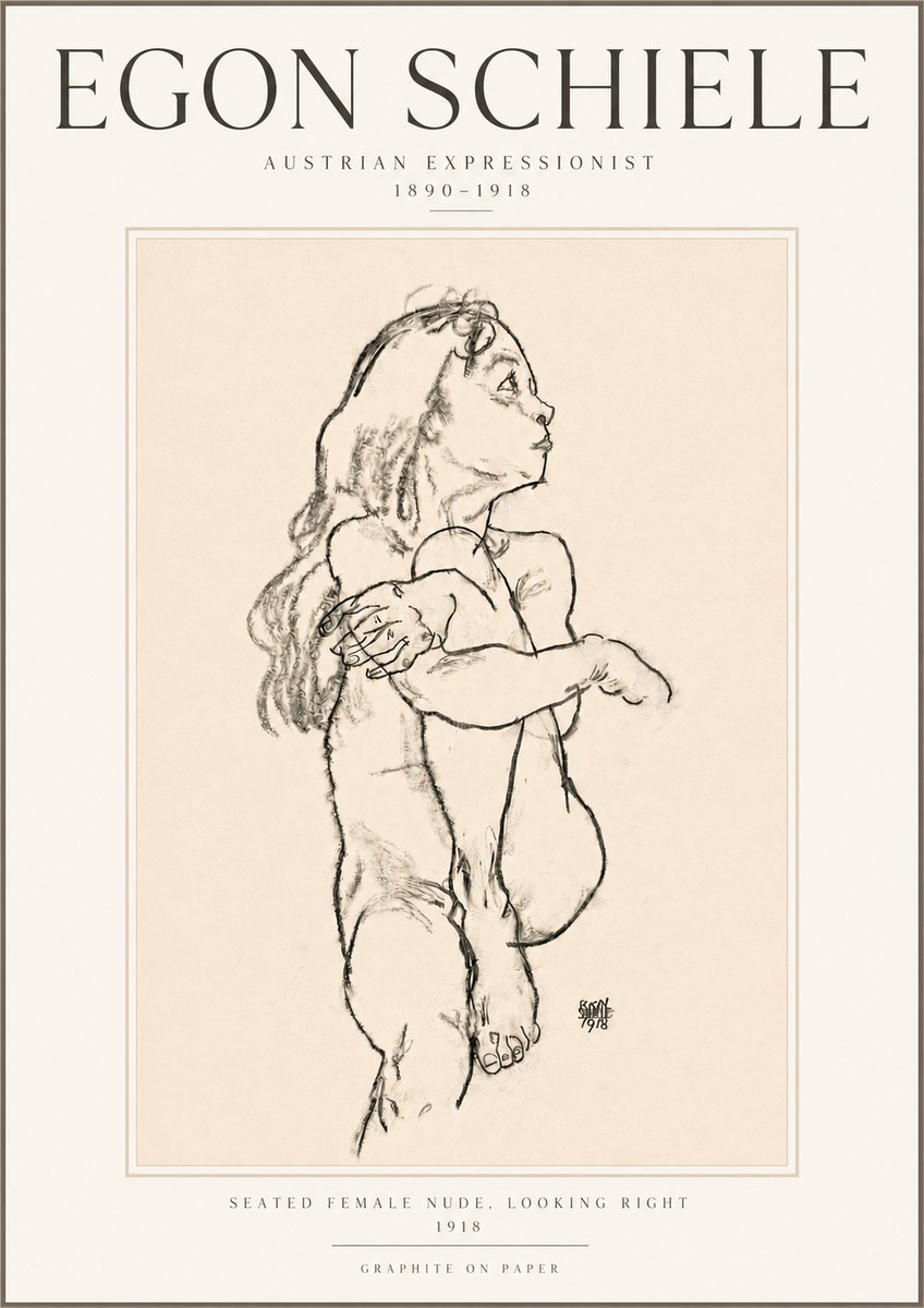 Schiele Seated Female Nude, Looking Right No5 - Plakát