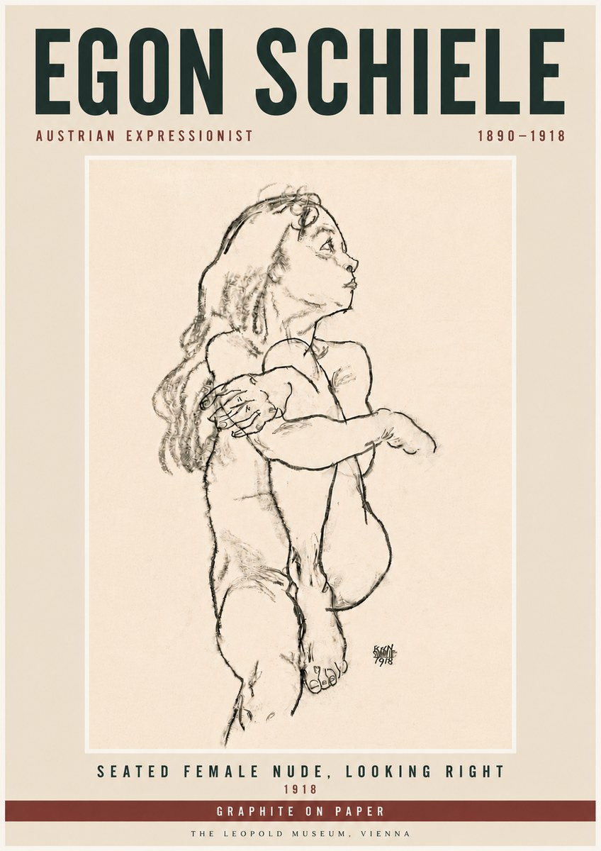 Schiele Seated Female Nude, Looking Right No6 - Plakát