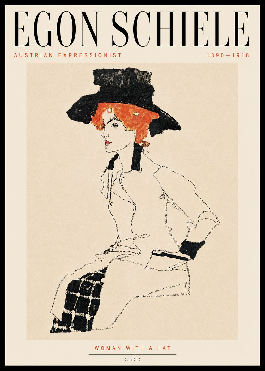 Schiele Woman with a Hat No5 - Plakát