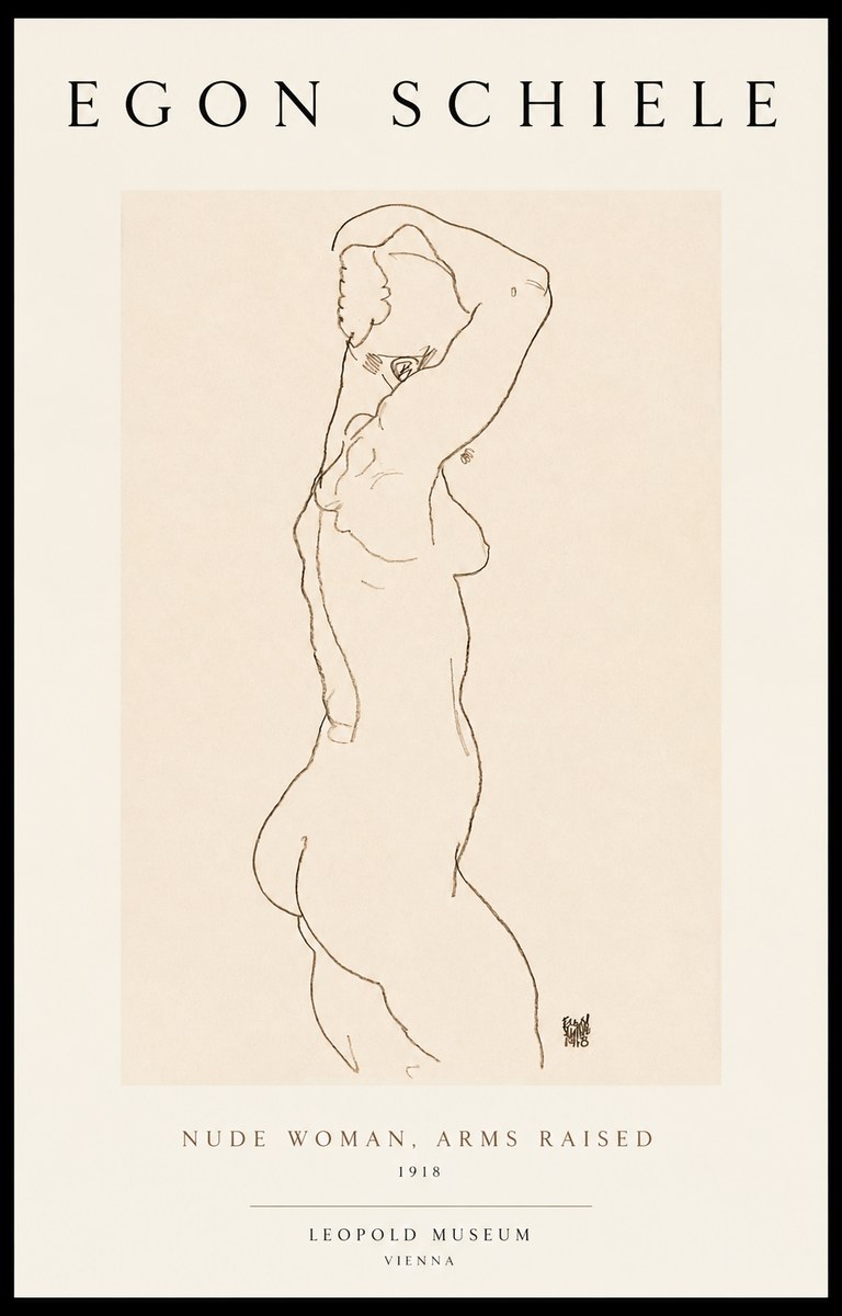 Schiele Nude Woman, Arms Raised No1 - Plakát