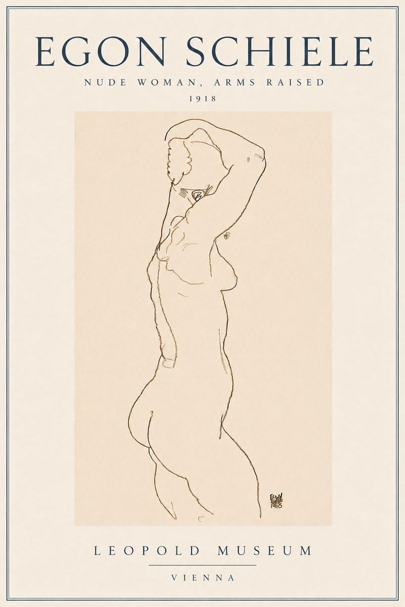 Schiele Nude Woman, Arms Raised No3 - Plakát