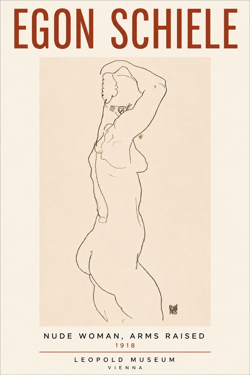 Schiele Nude Woman, Arms Raised No4 - Plakát