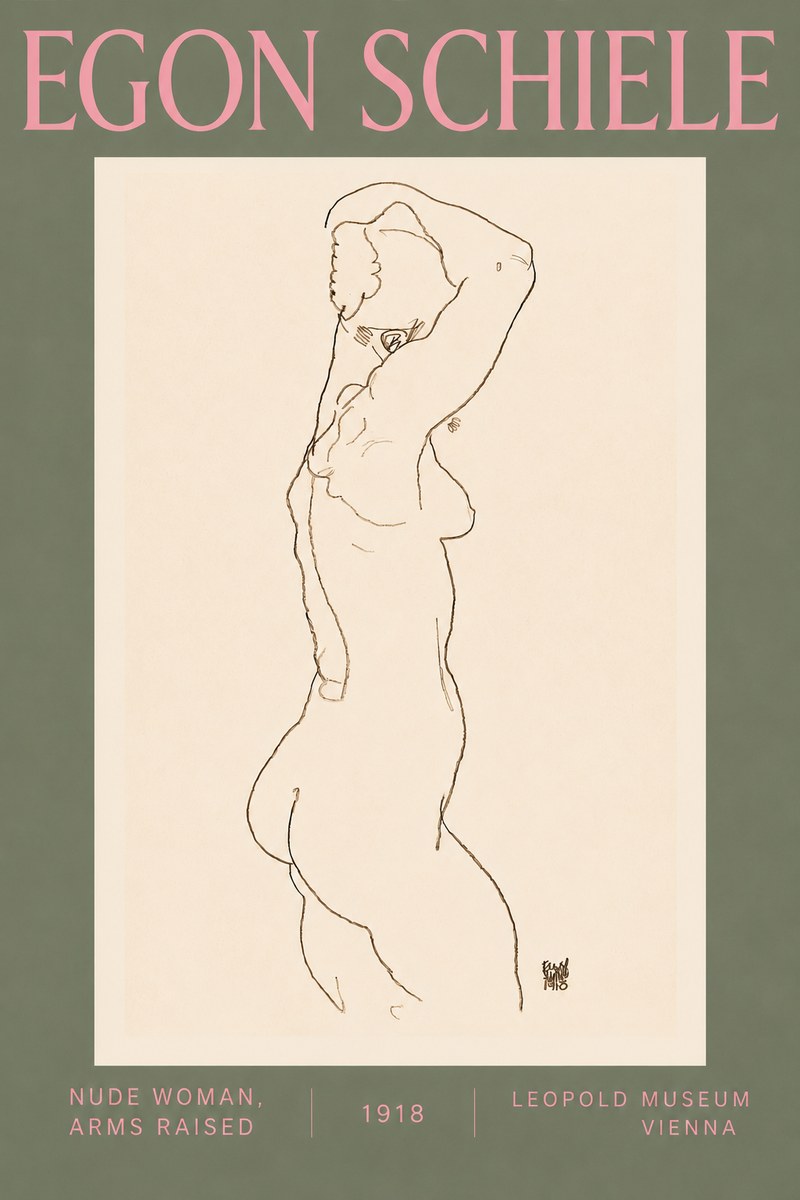 Schiele Nude Woman, Arms Raised No5 - Plakát