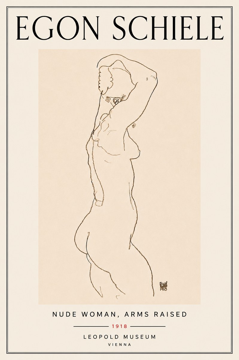 Schiele Nude Woman, Arms Raised No6 - Plakát