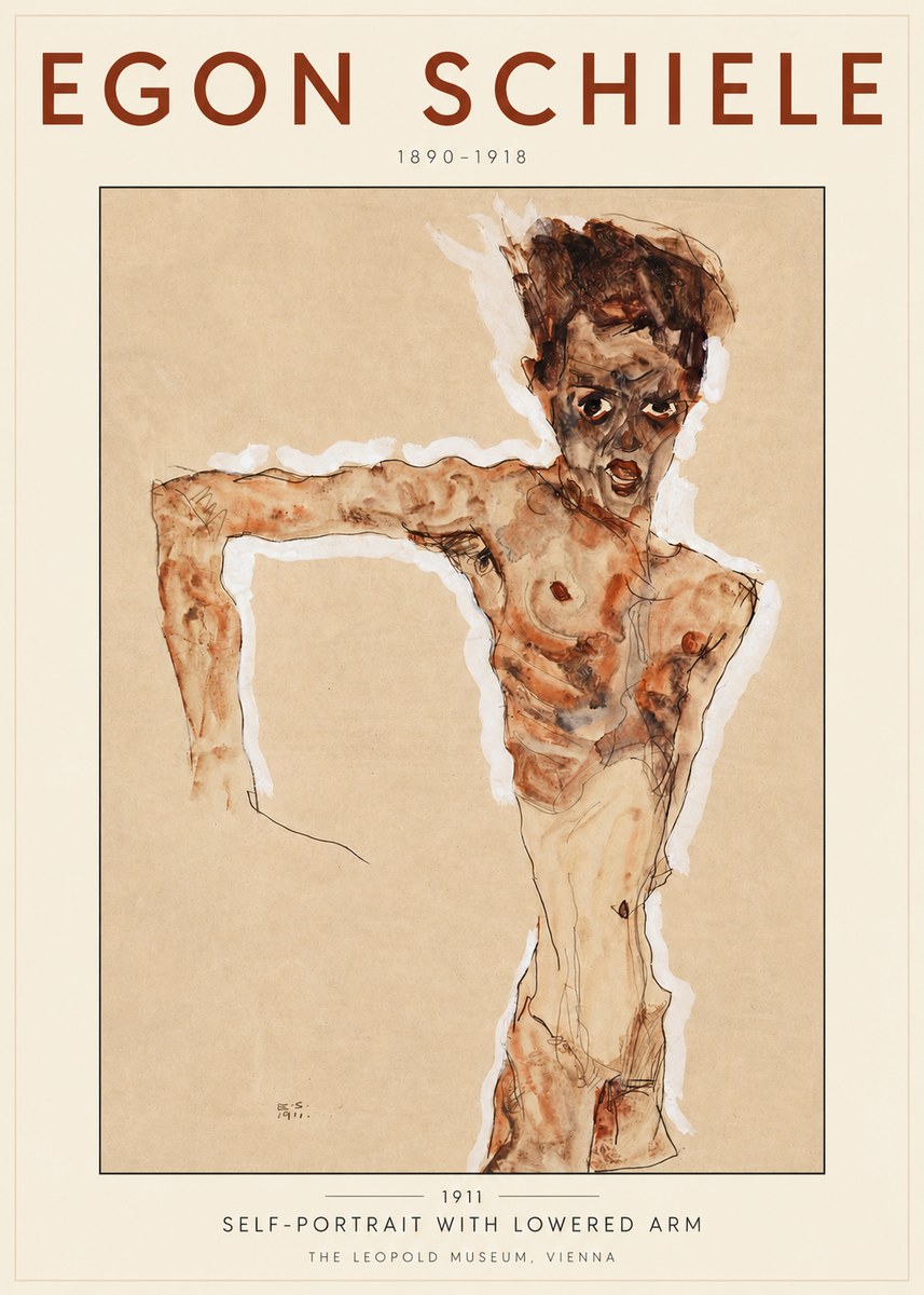 Schiele Self-portrait with Lowered Arm No3 - Plakát
