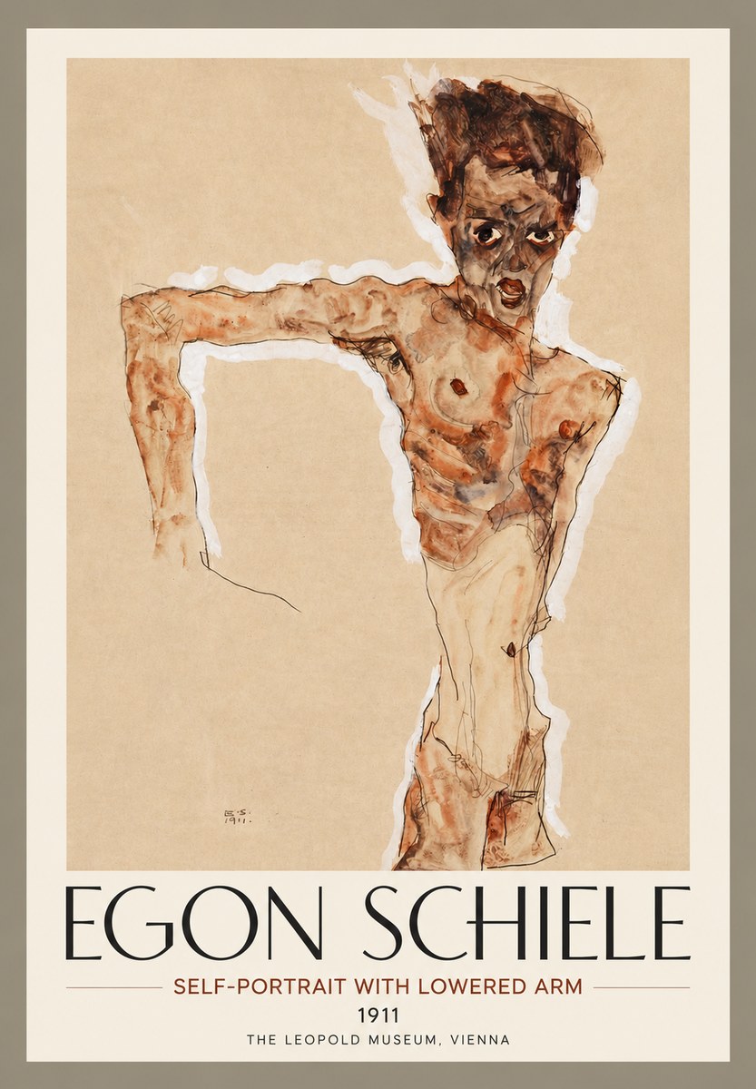 Schiele Self-portrait with Lowered Arm No4 - Plakát