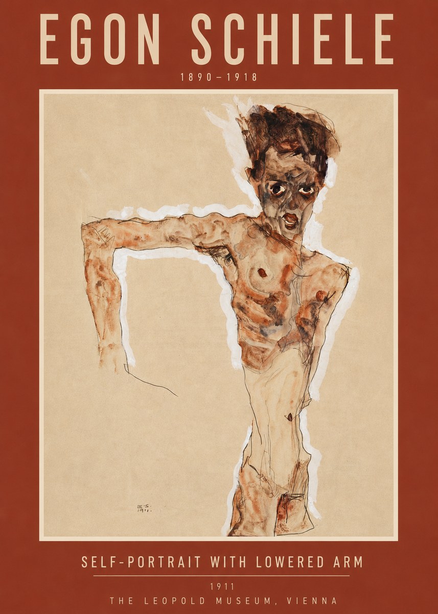 Schiele Self-portrait with Lowered Arm No5 - Plakát