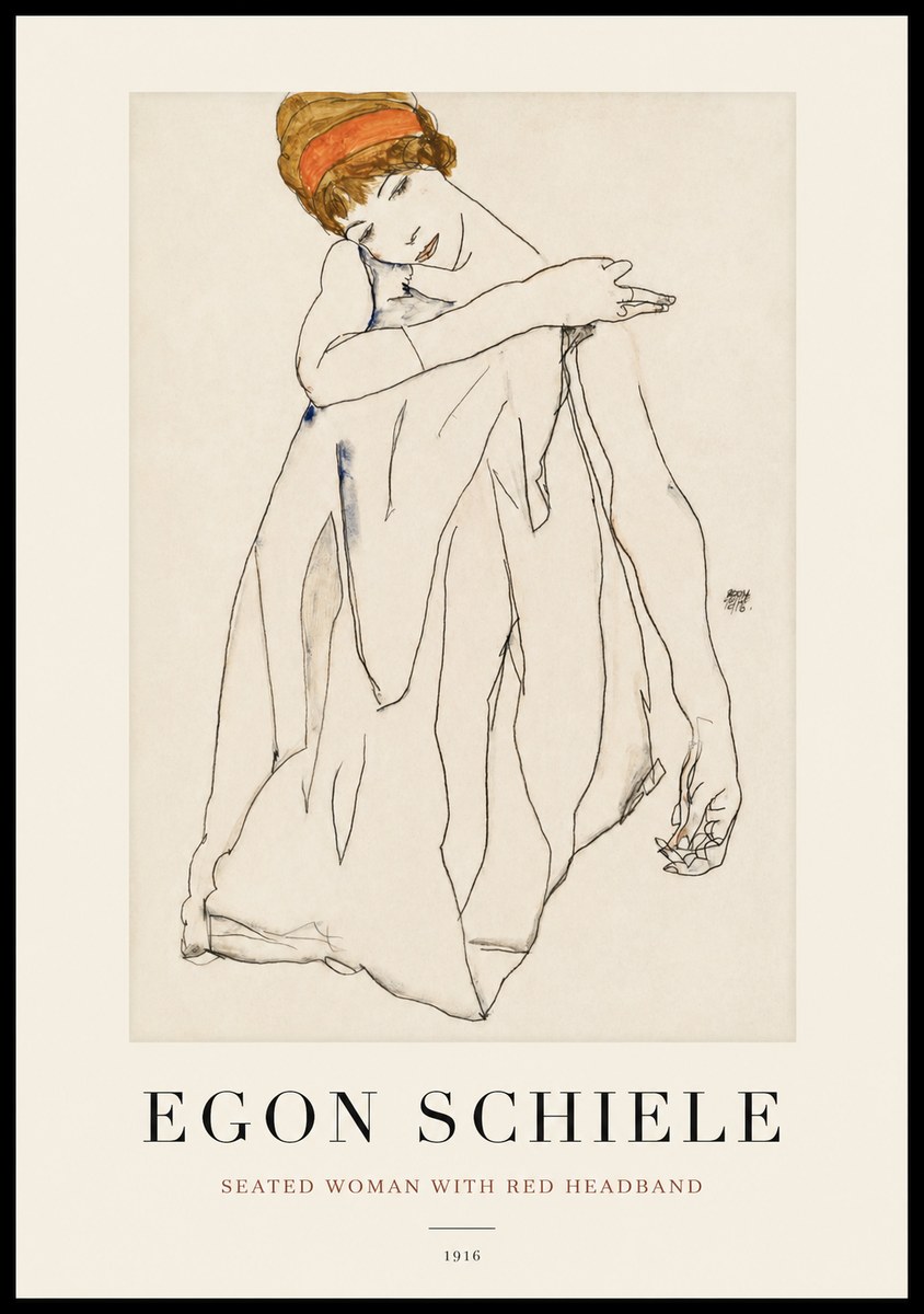 Schiele Seated Woman with Red Headband No1 - Plakát