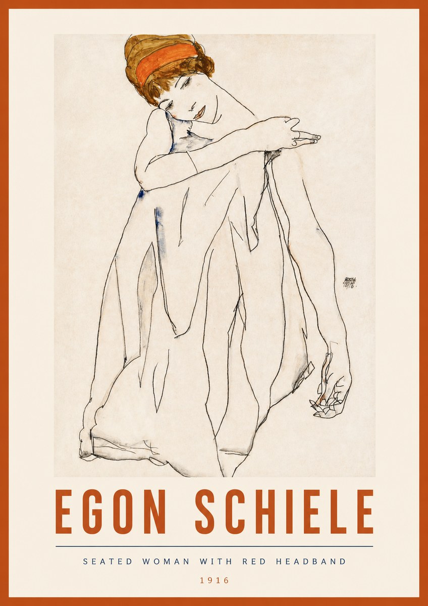 Schiele Seated Woman with Red Headband No3 - Plakát