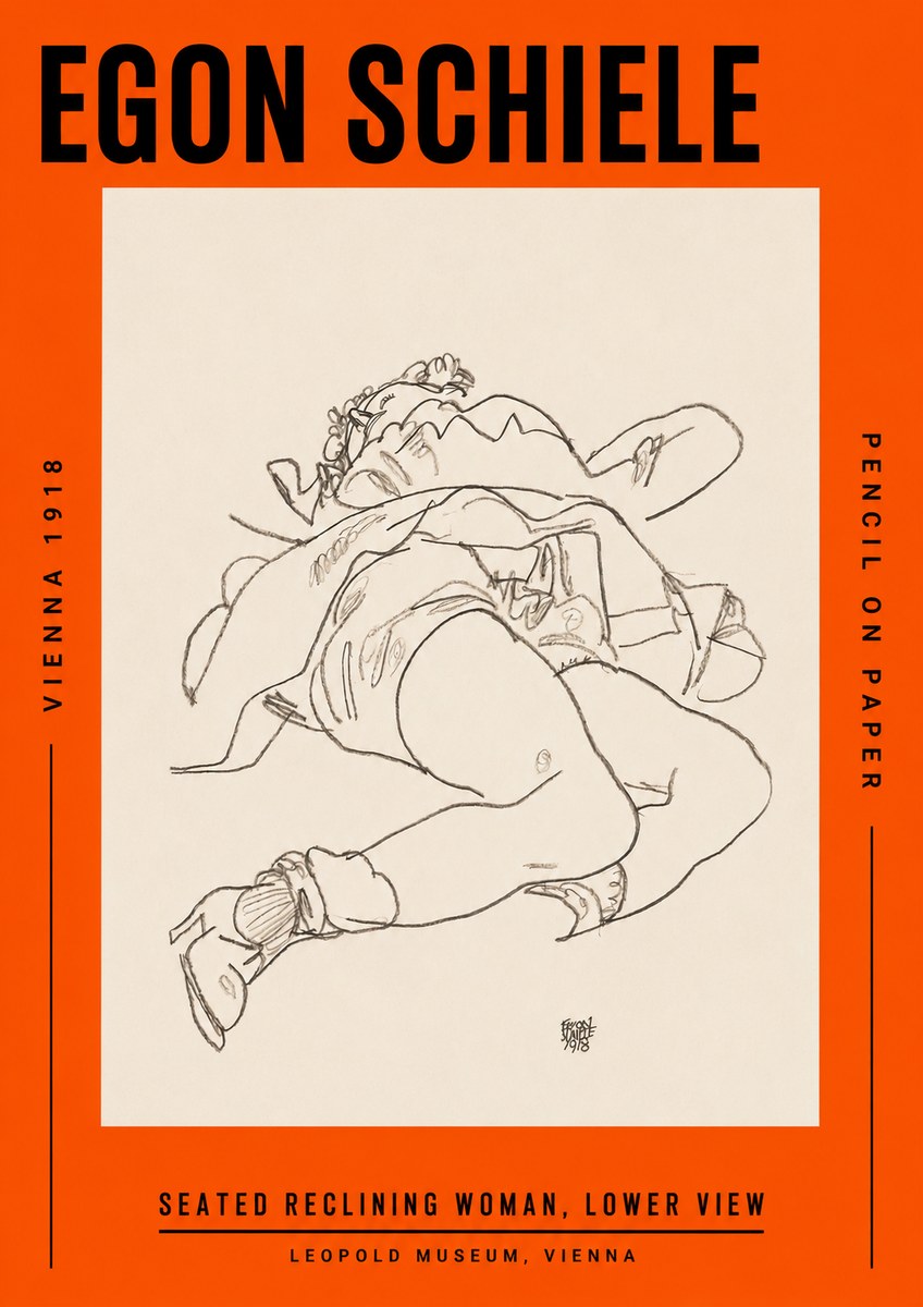 Schiele Seated Reclining Woman, Lower View No2 - Plakát