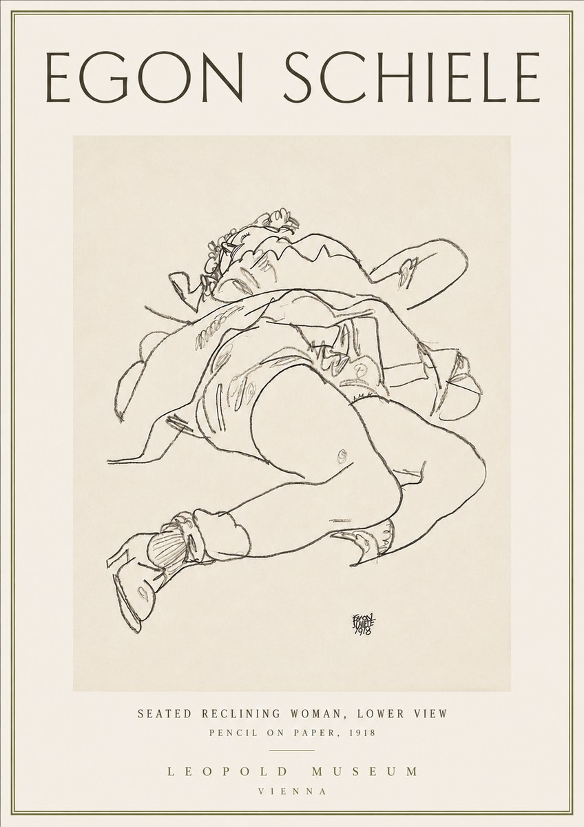Schiele Seated Reclining Woman, Lower View No4 - Plakát