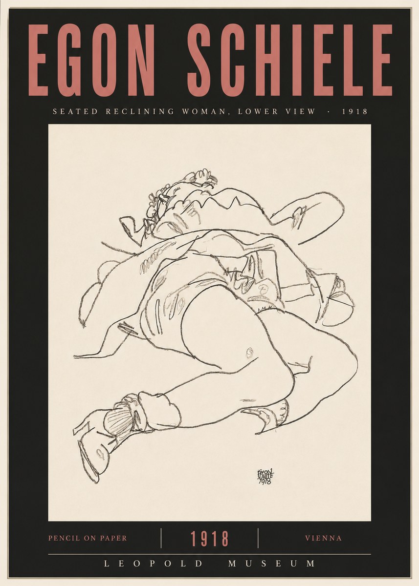 Schiele Seated Reclining Woman, Lower View No5 - Plakát