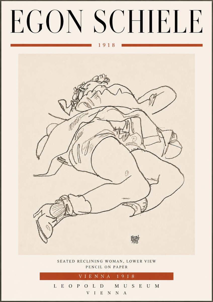 Schiele Seated Reclining Woman, Lower View No6 - Plakát