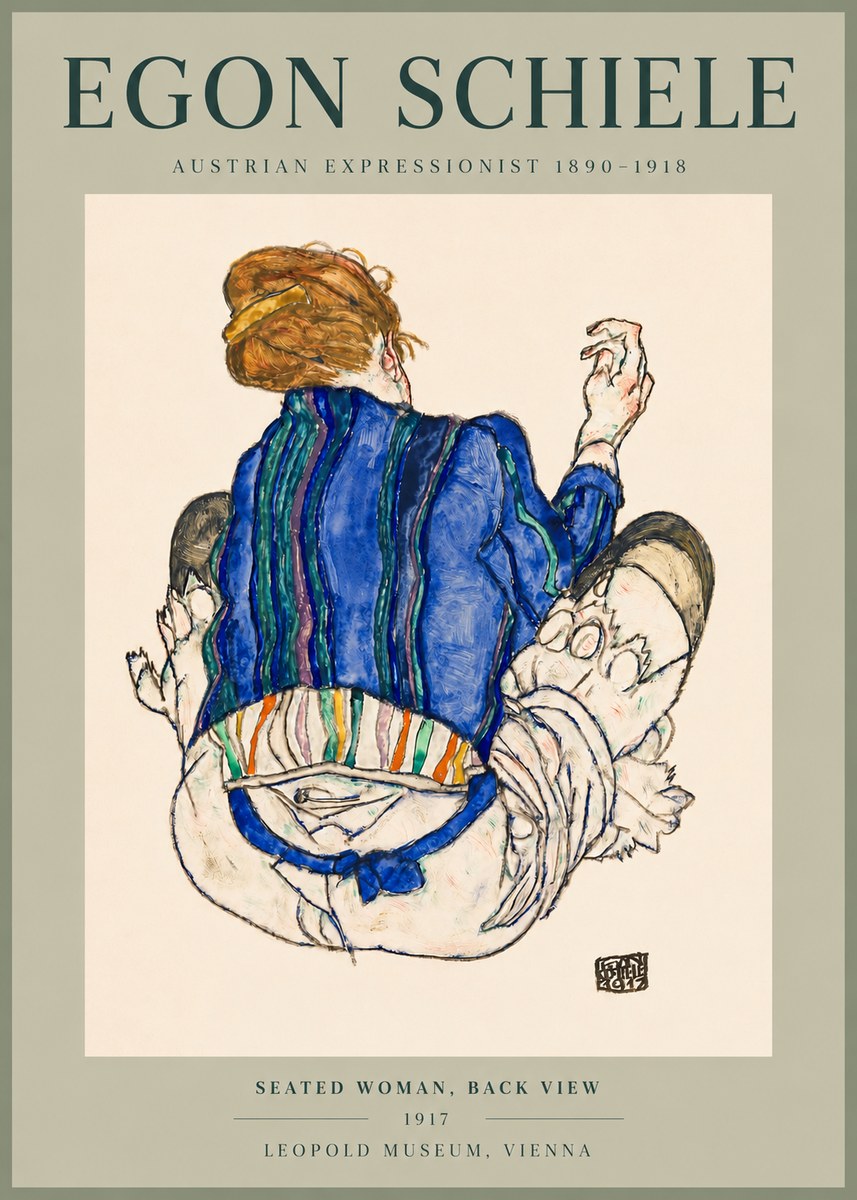 Schiele Seated Woman, Back View No5 - Plakát