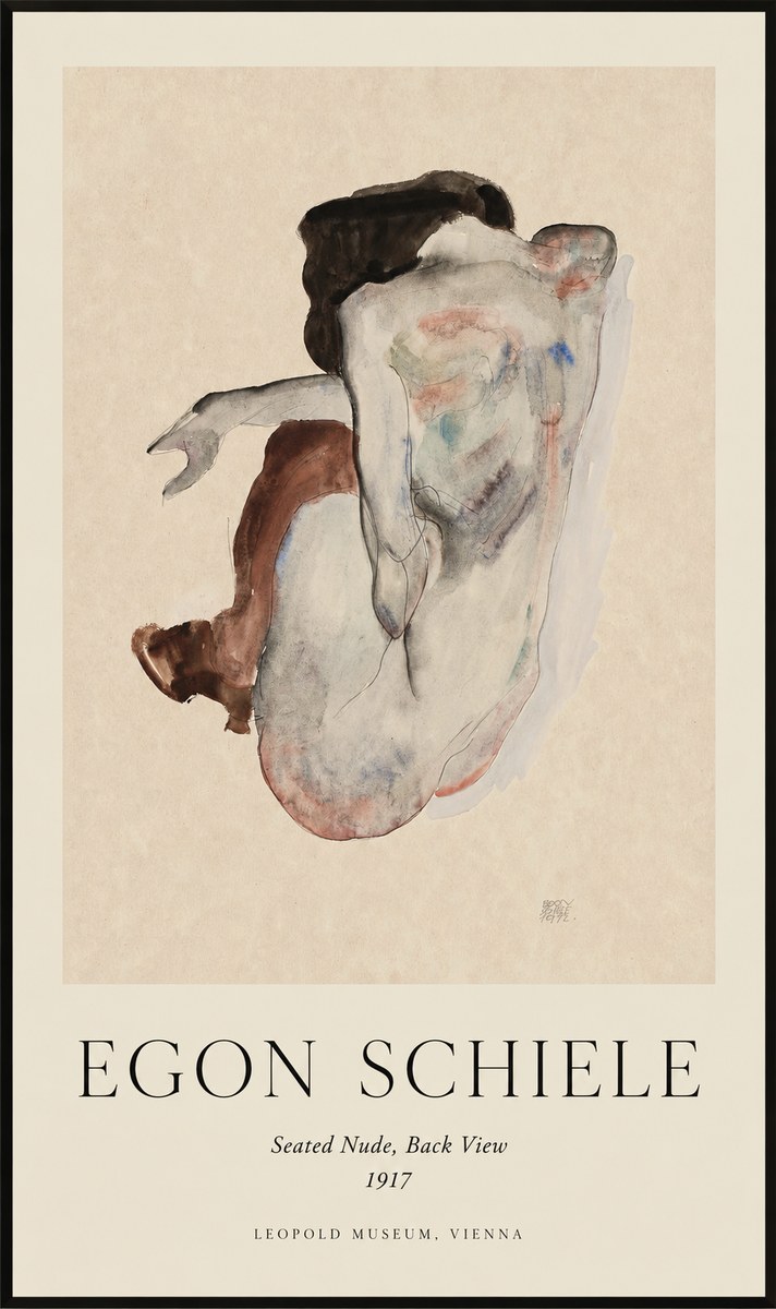 Schiele Seated Nude, Back View No1 - Plakát