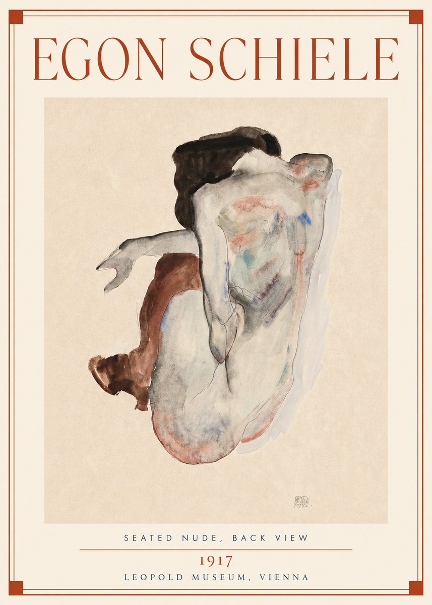 Schiele Seated Nude, Back View No3 - Plakát