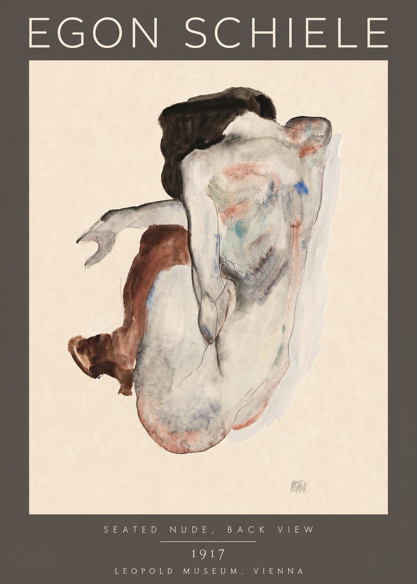 Schiele Seated Nude, Back View No4 - Plakát