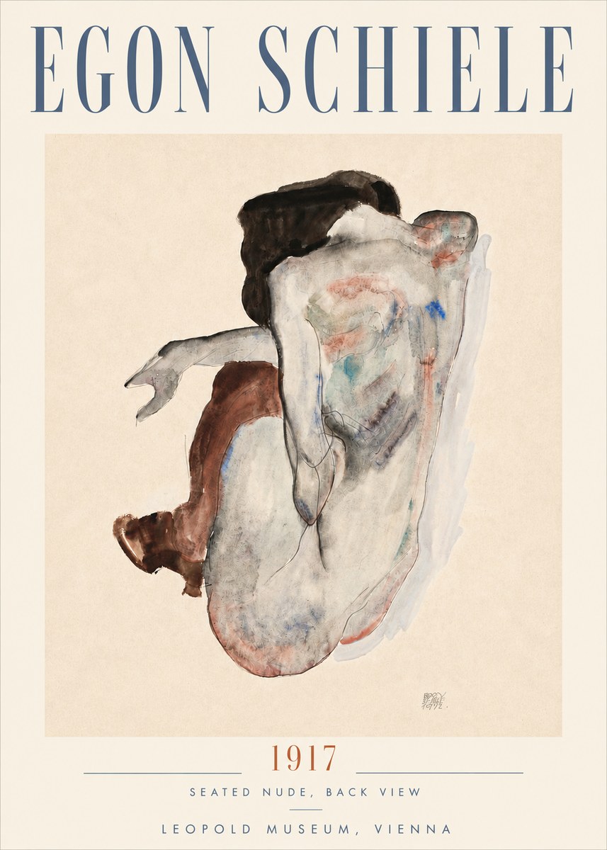 Schiele Seated Nude, Back View No5 - Plakát