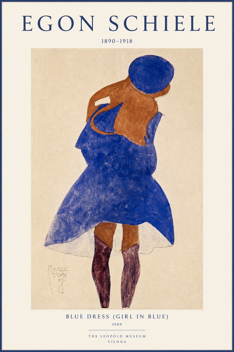 Schiele Blue Dress (Girl in Blue) No1 - Plakát