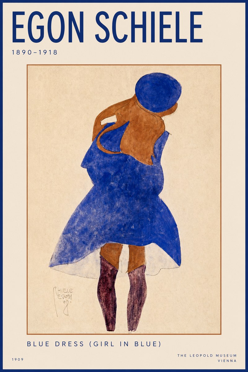 Schiele Blue Dress (Girl in Blue) No2 - Plakát