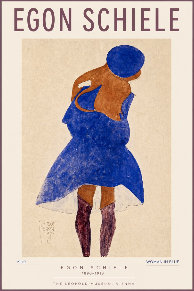 Schiele Blue Dress (Girl in Blue) No3 - Plakát