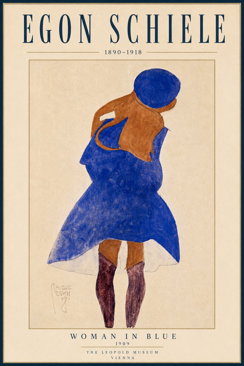 Schiele Blue Dress (Girl in Blue) No4 - Plakát