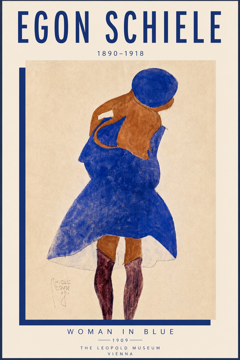 Schiele Blue Dress (Girl in Blue) No5 - Plakát