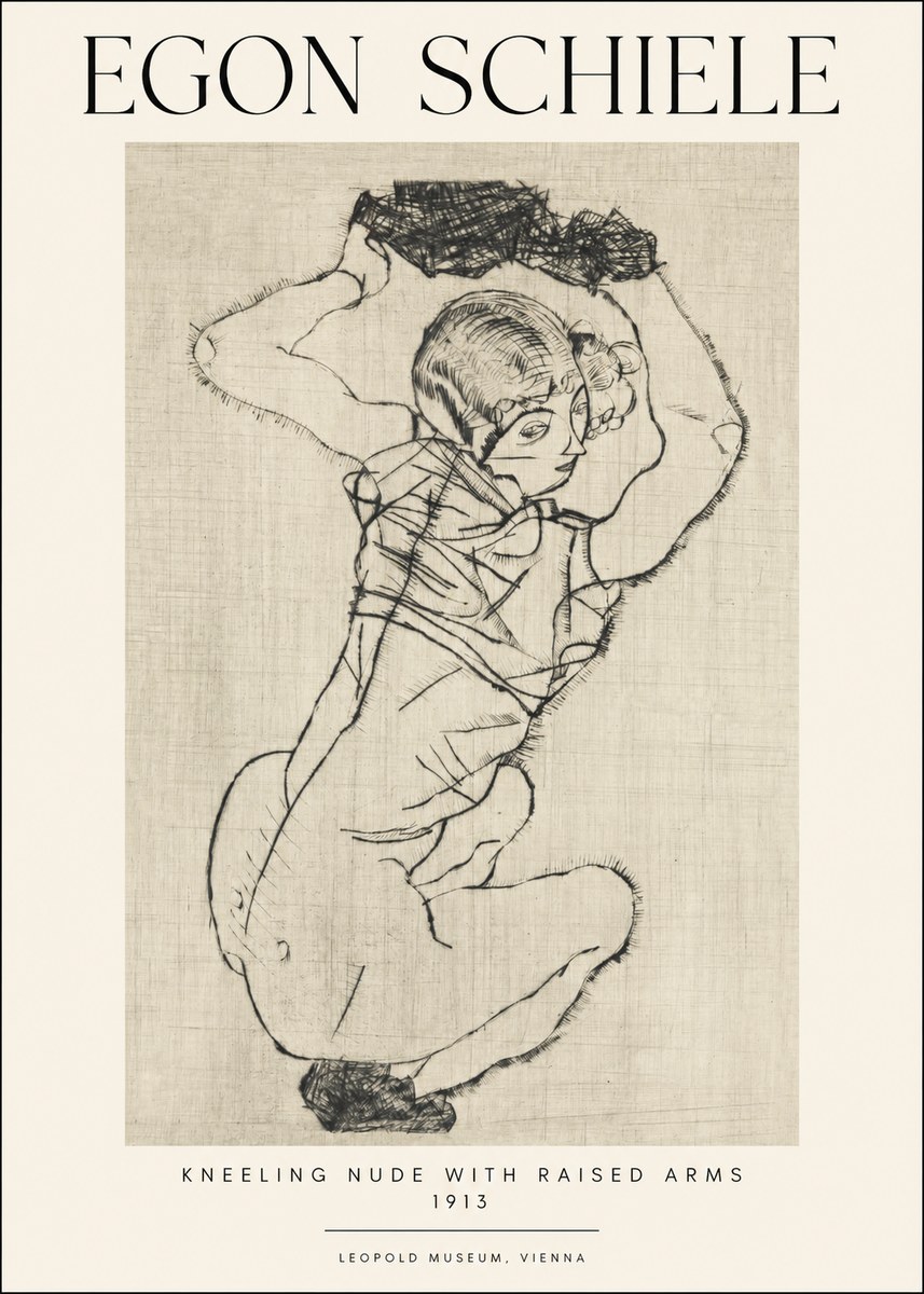 Schiele Kneeling Nude with Raised Arms No1 - Plakát