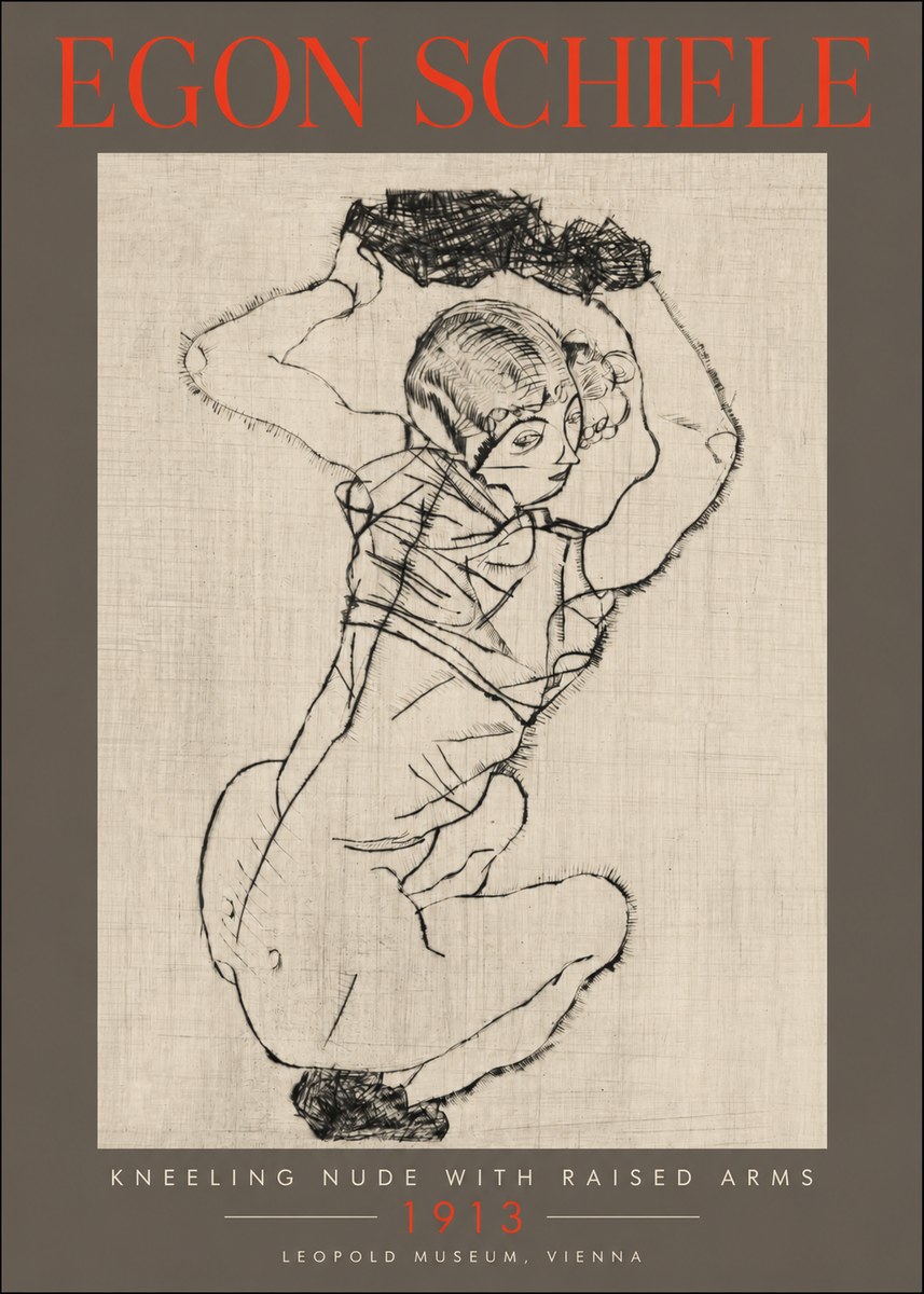 Schiele Kneeling Nude with Raised Arms No2 - Plakát