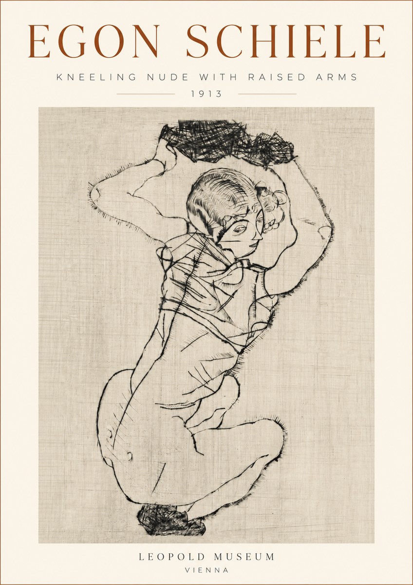 Schiele Kneeling Nude with Raised Arms No3 - Plakát