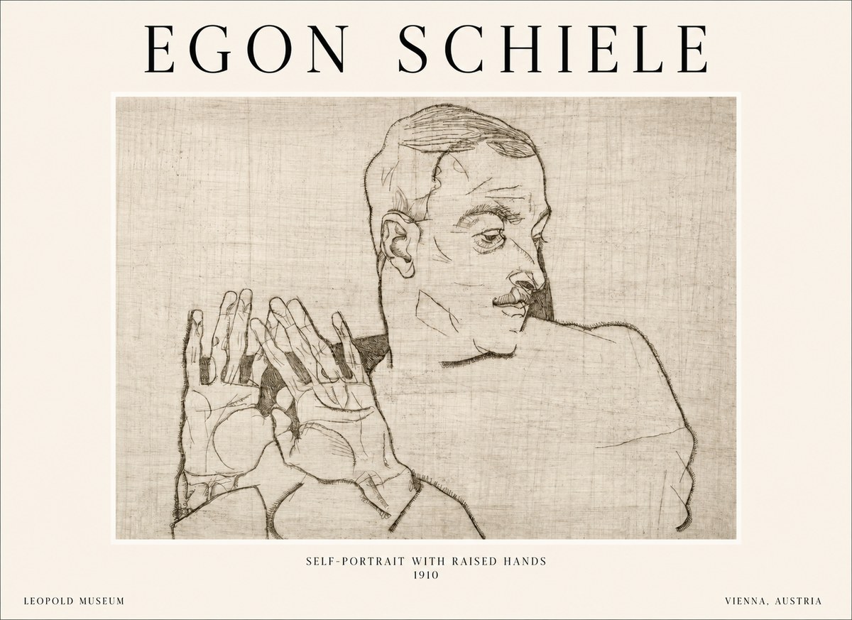 Schiele Self-portrait with Raised Hands No1 - Plakát