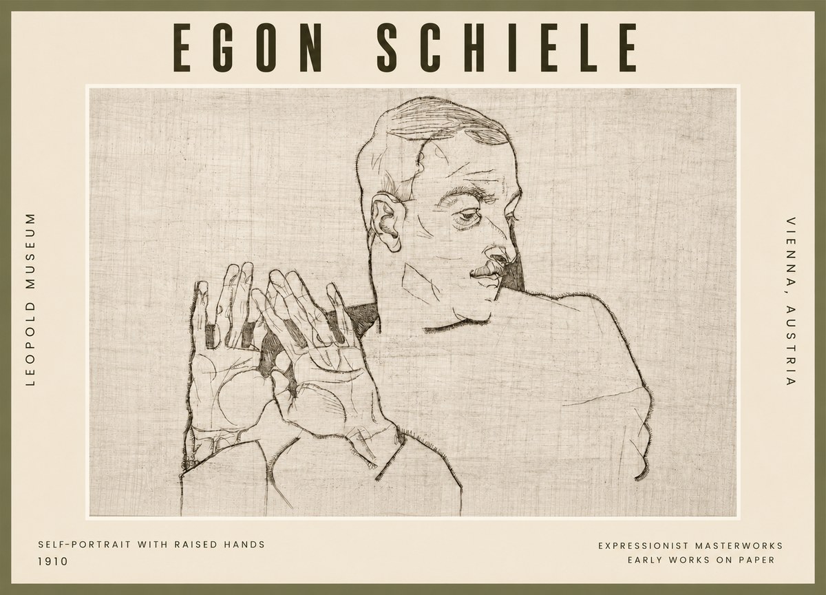 Schiele Self-portrait with Raised Hands No5 - Plakát