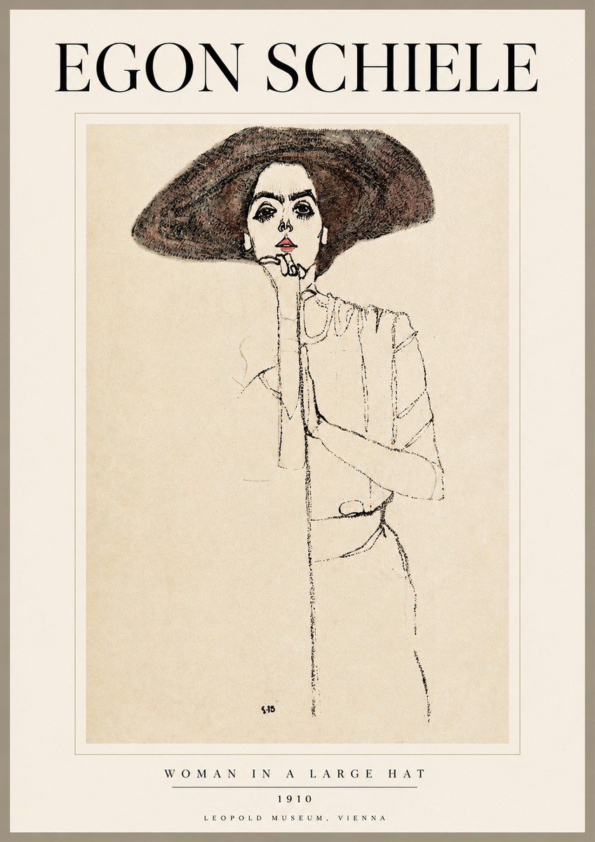 Schiele Woman in a Large Hat No2 - Plakát