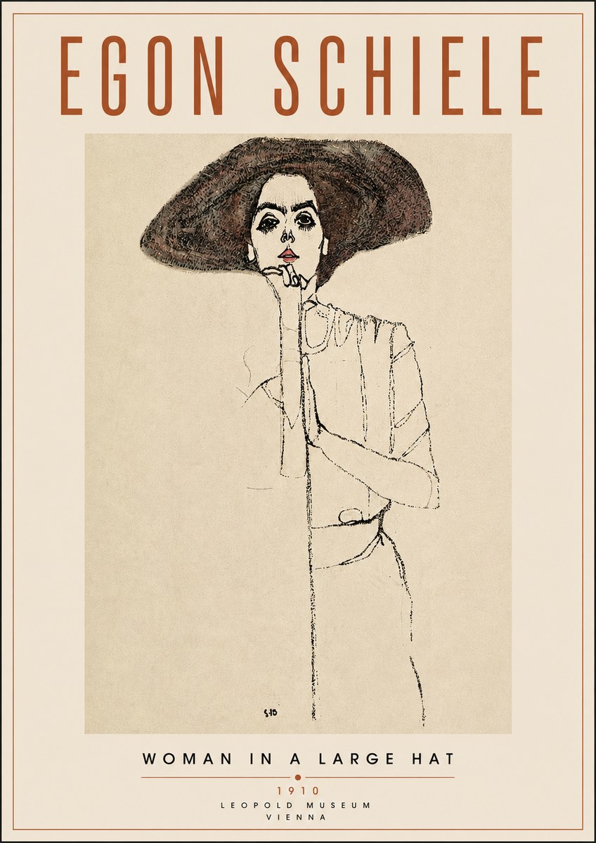 Schiele Woman in a Large Hat No4 - Plakát