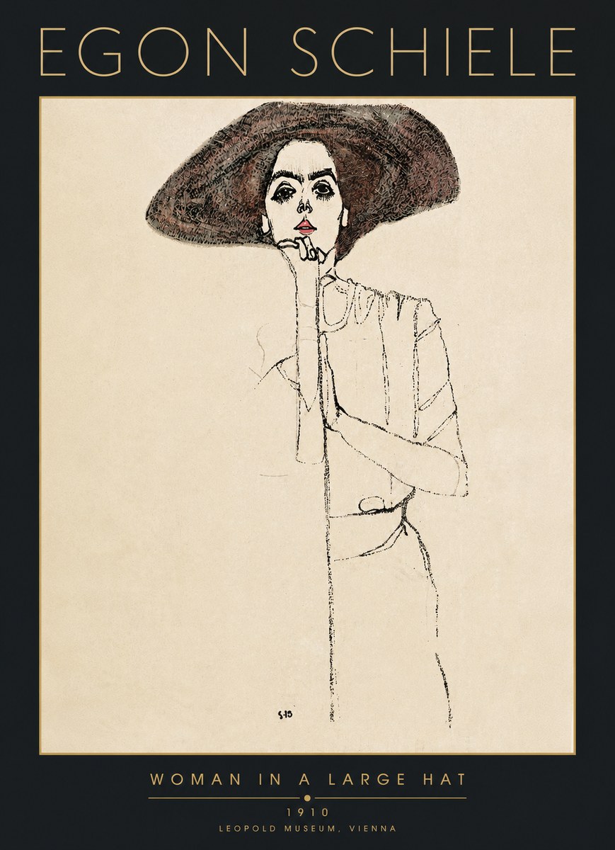 Schiele Woman in a Large Hat No5 - Plakát