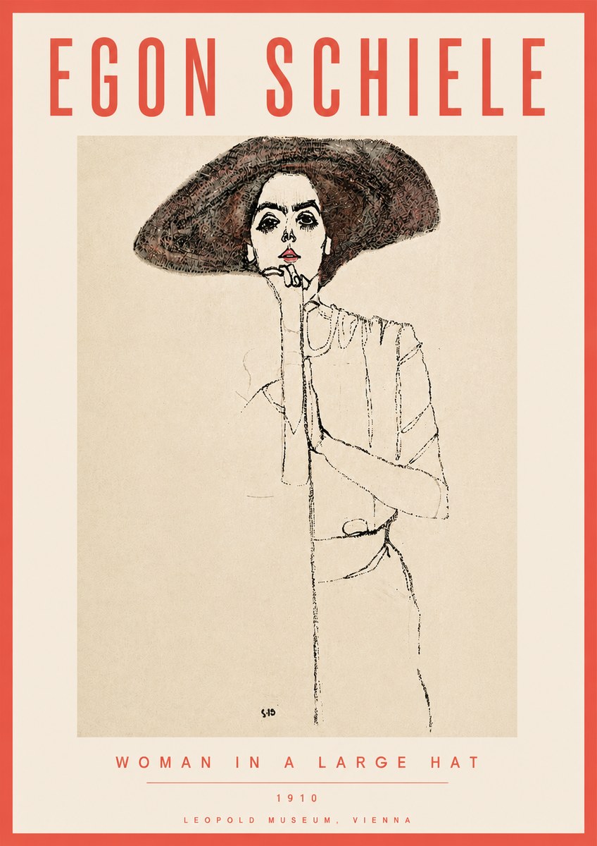 Schiele Woman in a Large Hat No6 - Plakát