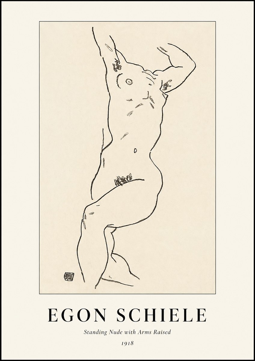 Schiele Standing Nude with Arms Raised No1 - Plakát