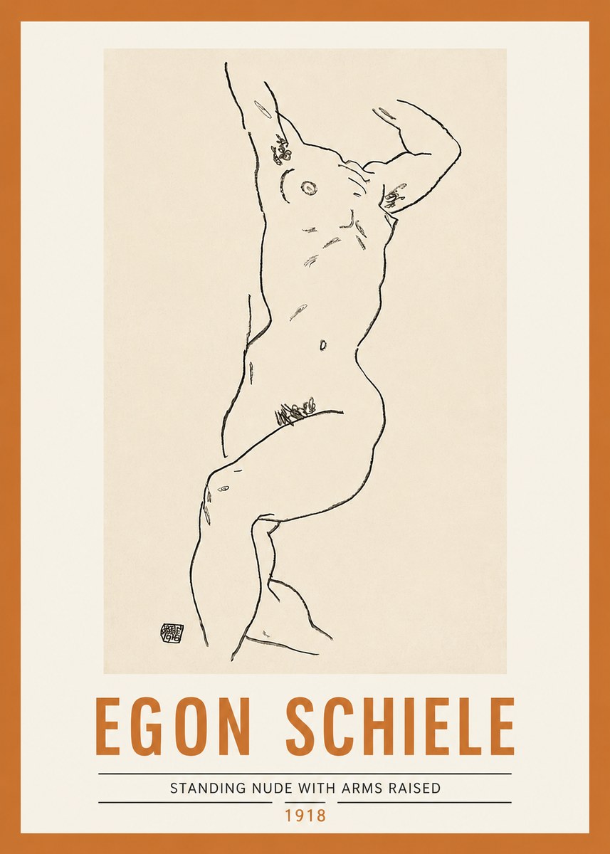 Schiele Standing Nude with Arms Raised No2 - Plakát