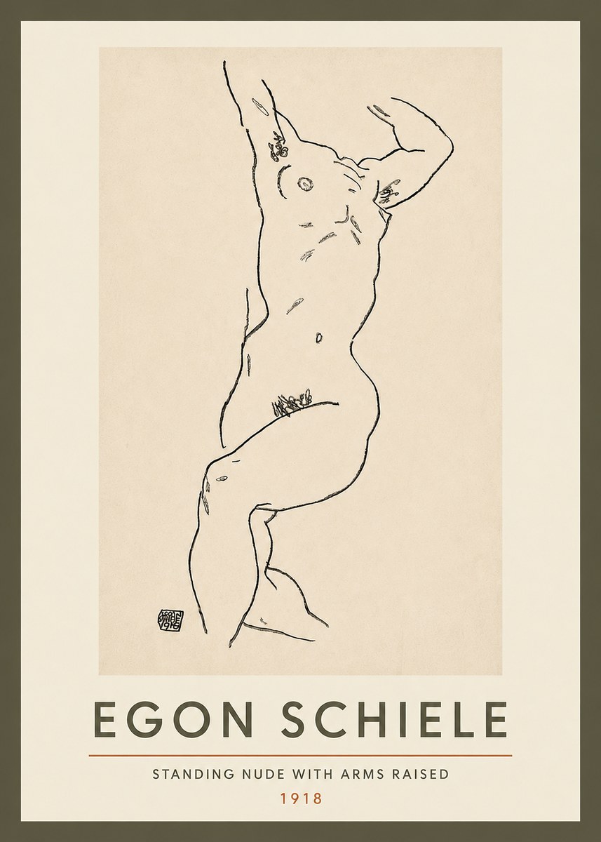 Schiele Standing Nude with Arms Raised No3 - Plakát