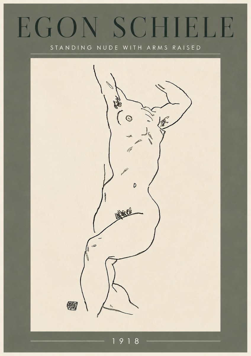 Schiele Standing Nude with Arms Raised No6 - Plakát