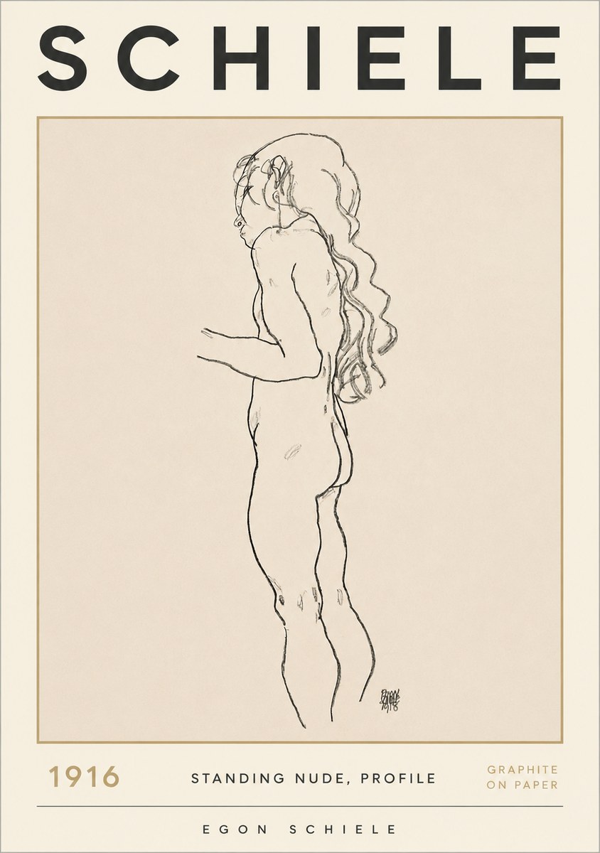 Schiele Standing Nude, Profile No2 - Plakát