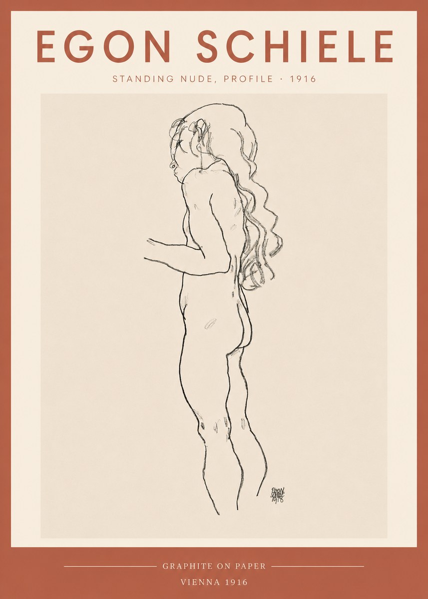 Schiele Standing Nude, Profile No3 - Plakát