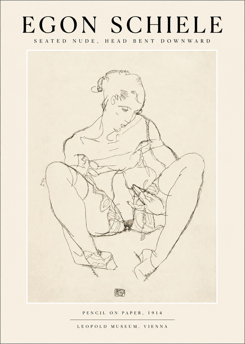 Schiele Seated Nude, Head Bent Downward No1 - Plakát