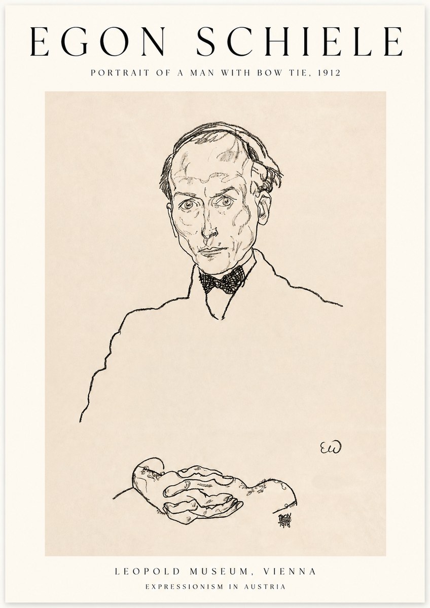 Schiele Portrait of a Man with Bow Tie, 1912 No1 - Plakát