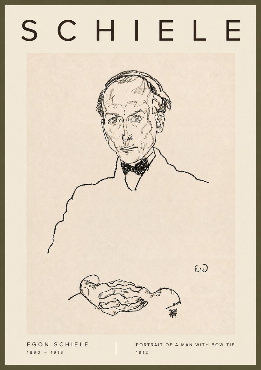 Schiele Portrait of a Man with Bow Tie, 1912 No2 - Plakát
