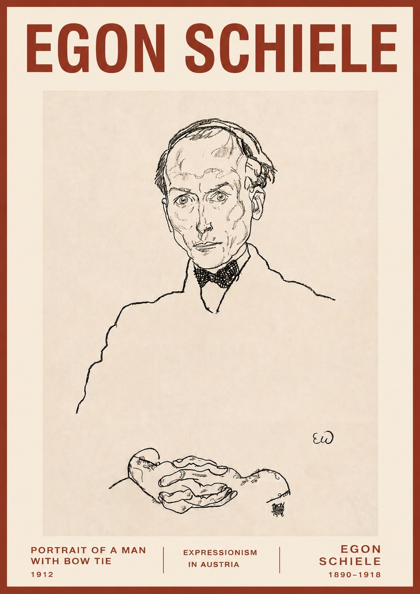 Schiele Portrait of a Man with Bow Tie, 1912 No3 - Plakát