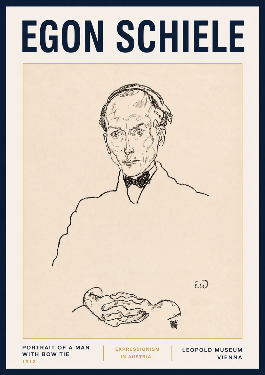 Schiele Portrait of a Man with Bow Tie, 1912 No5 - Plakát