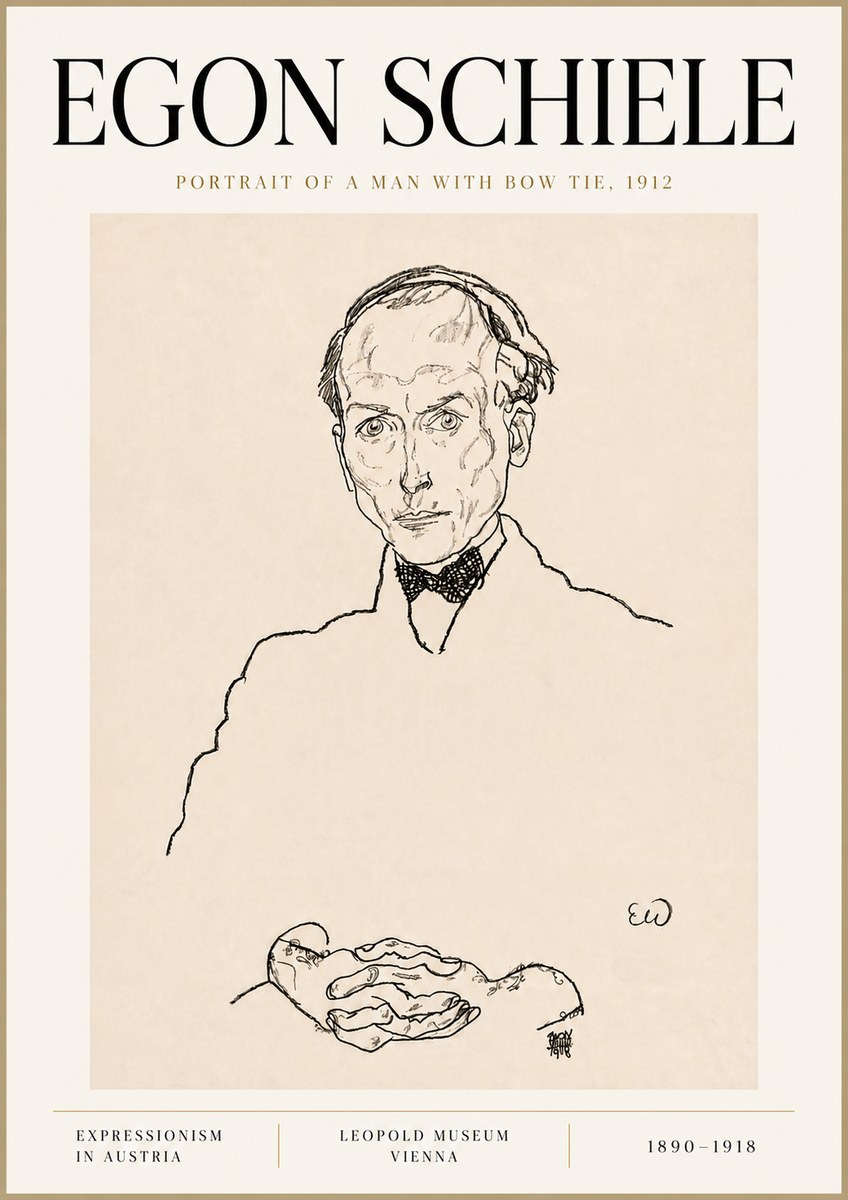 Schiele Portrait of a Man with Bow Tie, 1912 No6 - Plakát